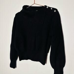 Milly Black Turtleneck Silver Button Accent Merino Wool Chunky Sweater Size L